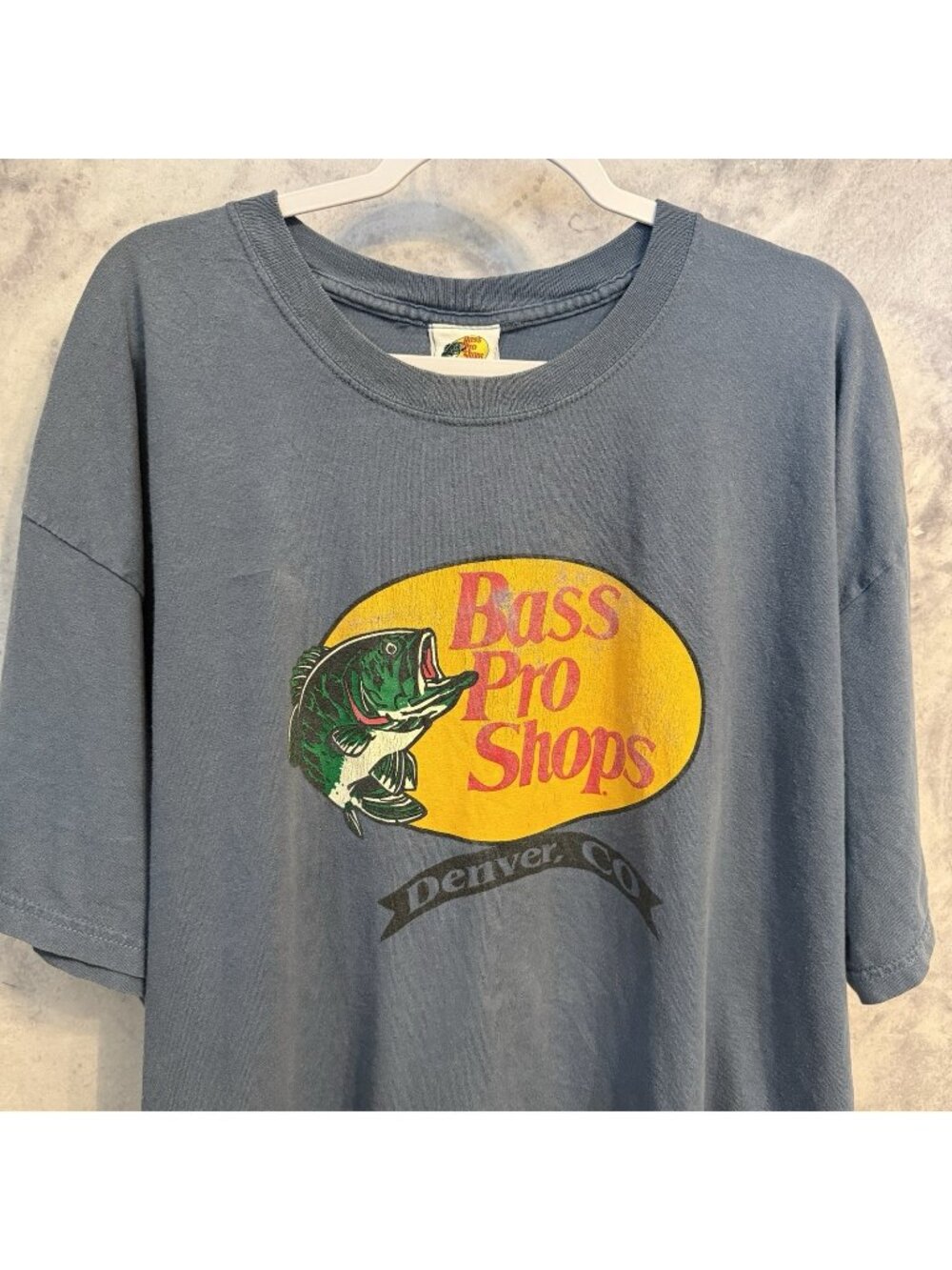 Vintage Bass Pro Shops Denver CO T Shirt Mens 2XL Blue Faded Y2K Fishing Tee